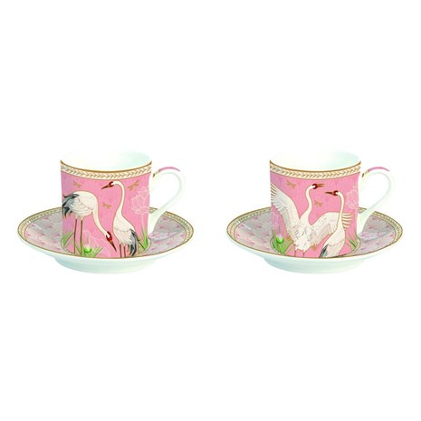 Easy Life Dancing Herons Fine China šalica za kavu s tanjurićem, set za 2 osobe