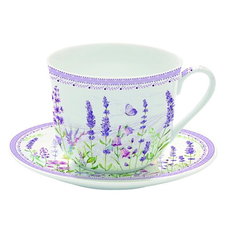 Easy Life Breakfast Lavander Field šalica s tanjurićem, set za 1 osobu