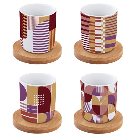 Easy Life Geometric Art šalica s tanjurićem od bambusa, set za 4 osobe